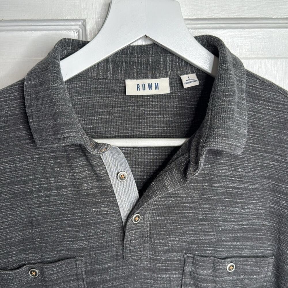 Rowm Men’s 1/4 Button Heathered Long-sleeve Pocket Polo M-284 Sz L - Picture 2 of 8